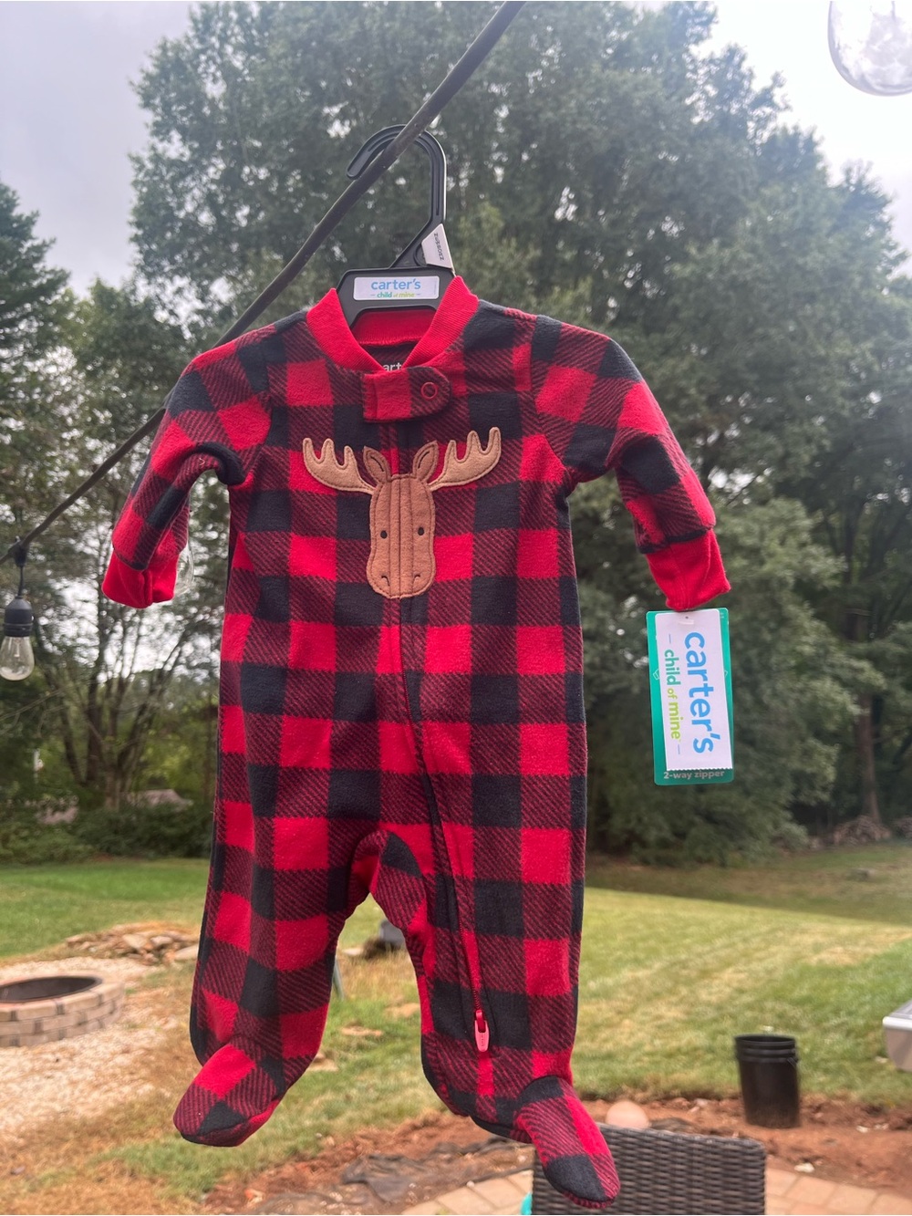 Carter's Red and Black Buffalo Plaid Moose Footed One-Piece